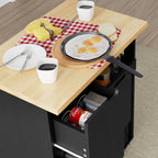 Walsunny 26.57¡®¡¯ Rolling Kitchen Island Storage & Bar Cart with Solid Wood Top#color_black (7278481932464)