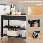 Walsunny 40¡®¡¯ Kitchen Island Storage & Bar Cart with Solid Wood Top#color_black (7278481473712)