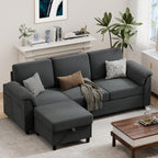 Vongrasig 79" Convertible Sectional Couches Sofa with Storage Ottoman, 3 Seat L Shaped Couch with Side Storage Pockage, Small Couches for Living Room, Apartment and Small Space