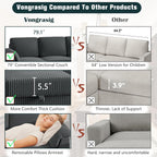Vongrasig 79" Convertible Sectional Couches Sofa with Storage Ottoman, 3 Seat L Shaped Couch with Side Storage Pockage, Small Couches for Living Room, Apartment and Small Space