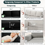 Vongrasig 79" Convertible Sectional Couches Sofa with Storage Ottoman, 3 Seat L Shaped Couch with Side Storage Pockage, Small Couches for Living Room, Apartment and Small Space
