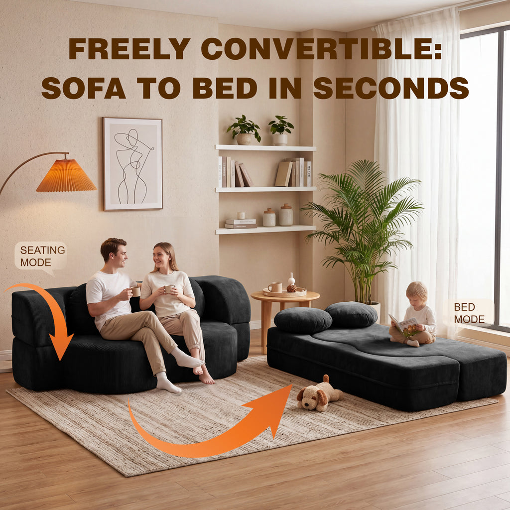 Vongrasig 77” Convertible Sofa Bed, Folding Boneless Couch, Floor Sofa 2-in-1 Curved Couch for Small Living Room, Apartment, Guest Room