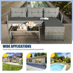 Vongrasig 3 Pieces Patio Furniture Sets, All-Weather Wicker Outdoor Sofa Couch Sectional Set, Small Conversation Set for Patio, Garden w/Cushion, Glass Table