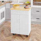 Walsunny 26 Rolling Kitchen Island with Solid Wood Top#color_white