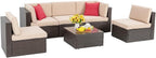 Vongrasig Patio Furniture Sets, Outdoor Patio Set Sectional Sofa, All-Weather PE Rattan Outdoor Couch with Ottoman, Glass Table for Garden, Backyard, Porch