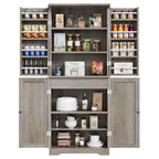 Vongrasig Kitchen Pantry Storage Cabinet with Barn Doors, Drawer and Adjustable Shelves, 6-Tier Tall Rustic Wood Cupboard Locker for Kitchen, Dining Room, Living Room, Bathroom