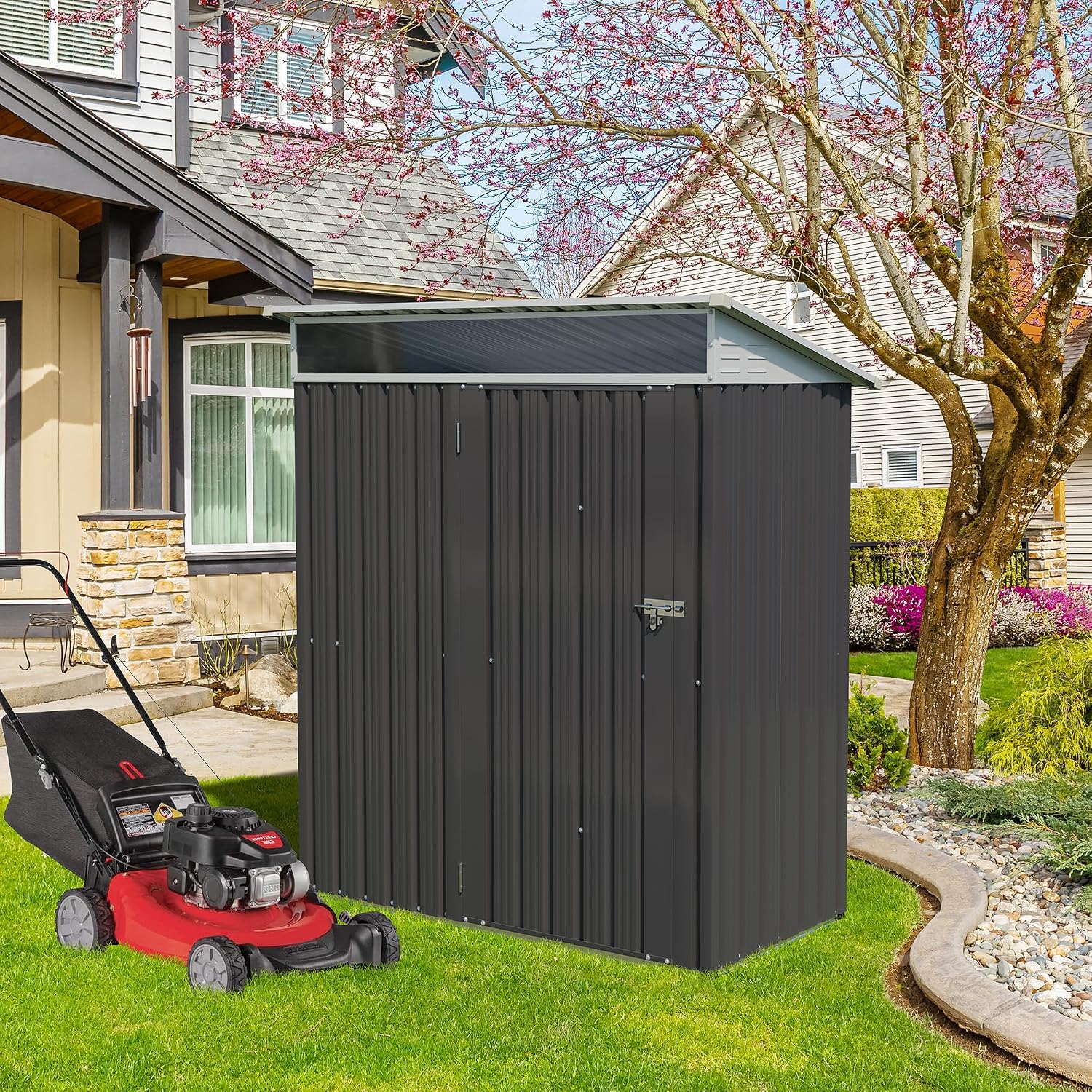 Vongrasig 5 x 3 x 6 FT Outdoor Storage Shed Clearance, Metal Garden Shed with Large Window and Lockable Door, Anti-Corrosion Waterproof Tool Shed for Backyard Patio, Lawn