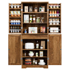 Vongrasig Kitchen Pantry Storage Cabinet with Barn Doors, Drawer and Adjustable Shelves, 6-Tier Tall Rustic Wood Cupboard Locker for Kitchen, Dining Room, Living Room, Bathroom