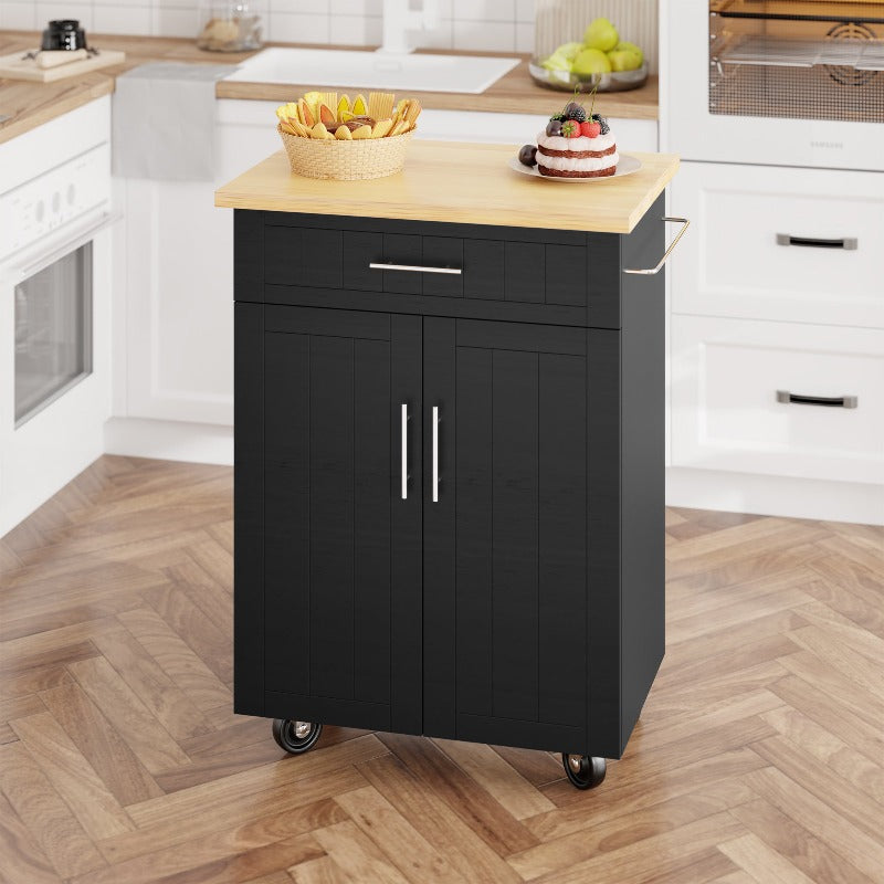 Walsunny 26 Rolling Kitchen Island with Solid Wood Top#color_black