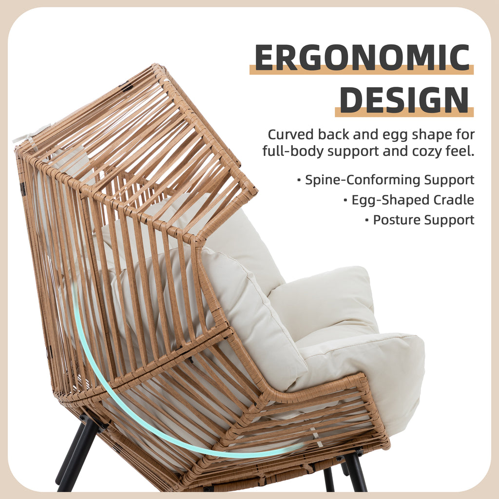 Vongrasig Wicker Double Egg Chair PE Rattan with Thicken Padded Cushion, 2 Person Oversized Patio Lounge Loveseat Chair for Outdoor, Indoor, Balcony, Backyard, Garden, Beige