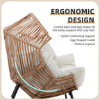 Vongrasig Wicker Double Egg Chair PE Rattan with Thicken Padded Cushion, 2 Person Oversized Patio Lounge Loveseat Chair for Outdoor, Indoor, Balcony, Backyard, Garden, Beige