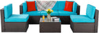 Vongrasig Patio Furniture Sets, Outdoor Patio Set Sectional Sofa, All-Weather PE Rattan Outdoor Couch with Ottoman, Glass Table for Garden, Backyard, Porch