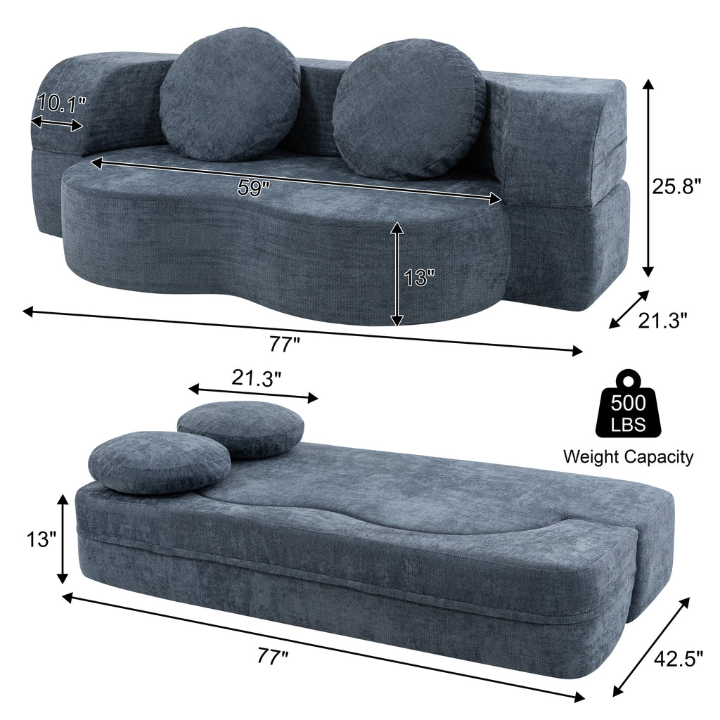 Vongrasig 77” Convertible Sofa Bed, Folding Boneless Couch, Floor Sofa 2-in-1 Curved Couch for Small Living Room, Apartment, Guest Room,