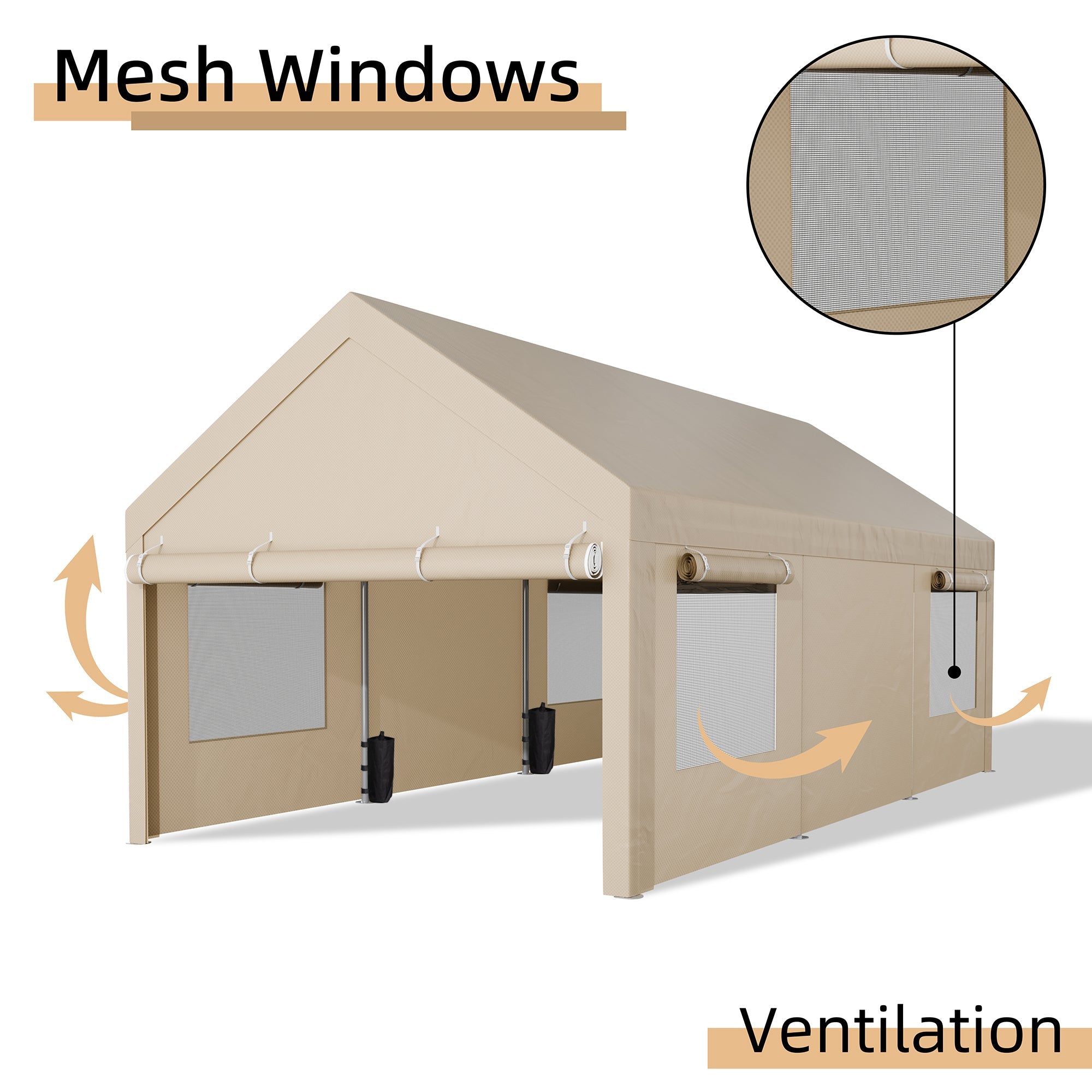 Walsunny Carport, 10x20 ft Heavy Duty Carport Canopy with Roll-up Windows, Portable Garage for Car, Truck, Boat (7404387926192)
