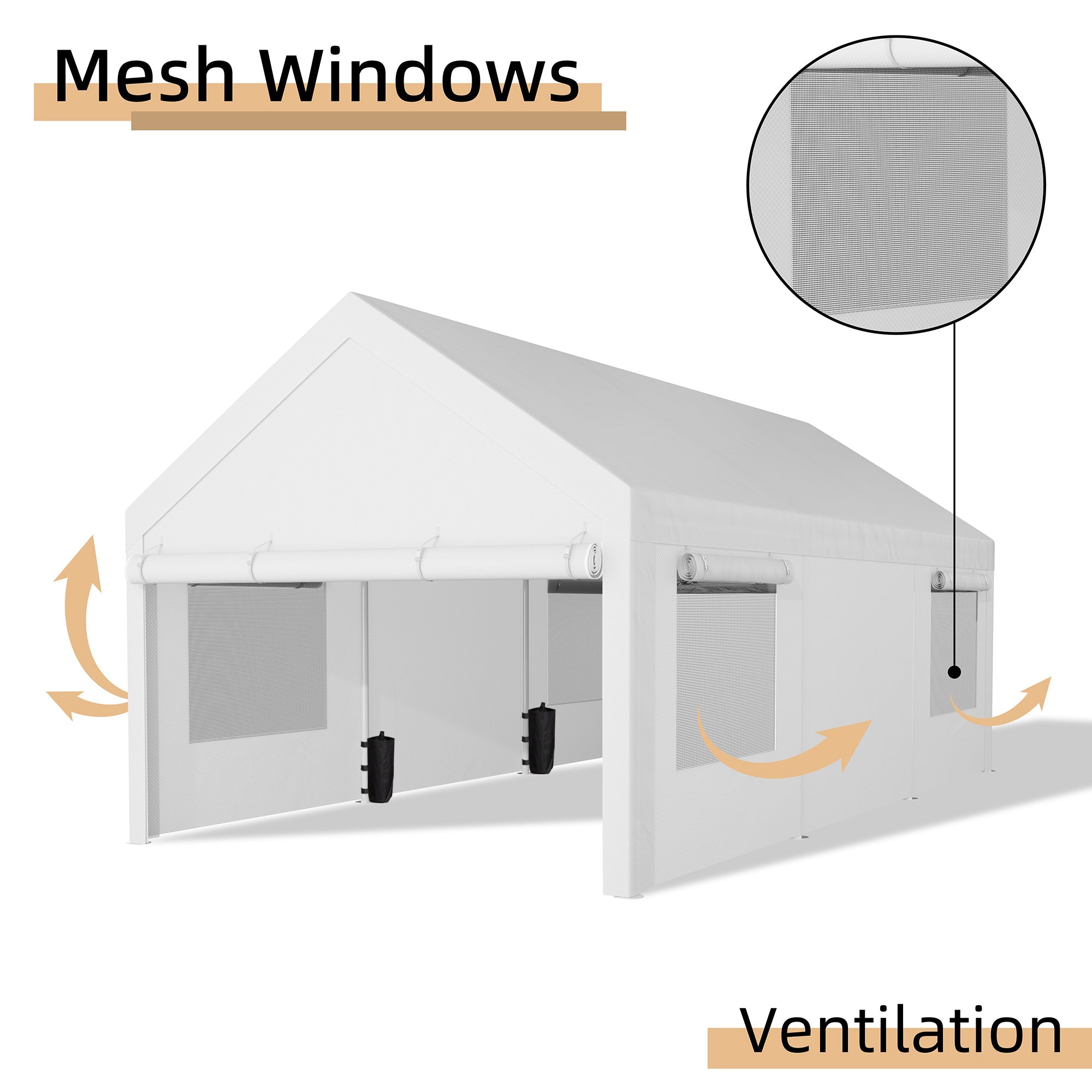 Walsunny Carport, 10x20 ft Heavy Duty Carport Canopy with Roll-up Windows, Portable Garage for Car, Truck, Boat (7404387926192)