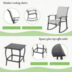 Walsunny Patio Furniture 3 Pieces Textilene Outdoor Bistro Rocking Chair Set