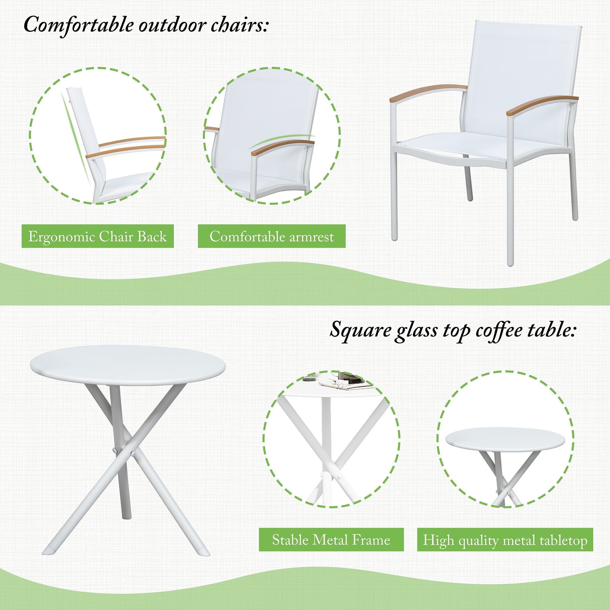 Vongrasig Patio Furniture 2 Pieces Outdoor Texilene Chair Sets