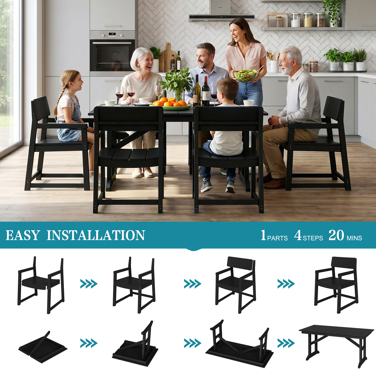 Vongrasig 5 Pieces Patio Dining Set, All Weather Outdoor HDPE Dining Furniture Set with Table and Chairs for 4, Garden Patio Furniture Set for Lawn, Backyard, Poolside