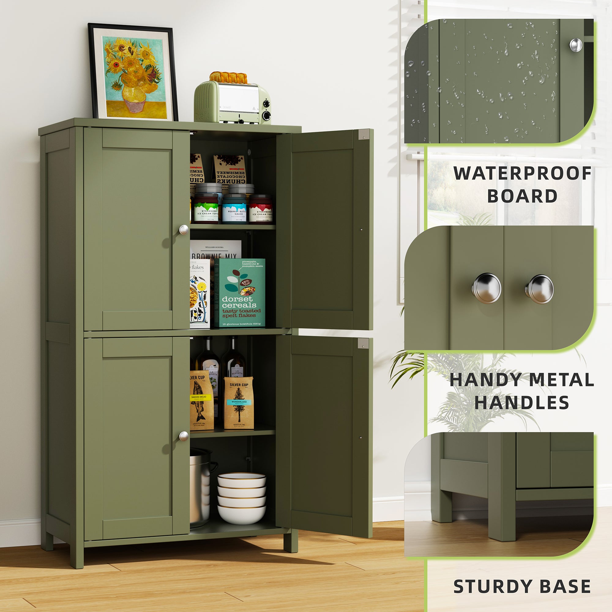 Vongrasig Bathroom Storage Cabinet, Modern Floor Cabinet with Storage, Adjustable Shelves, Freestanding Cabinet for Bthroom, Living Room, Entryway