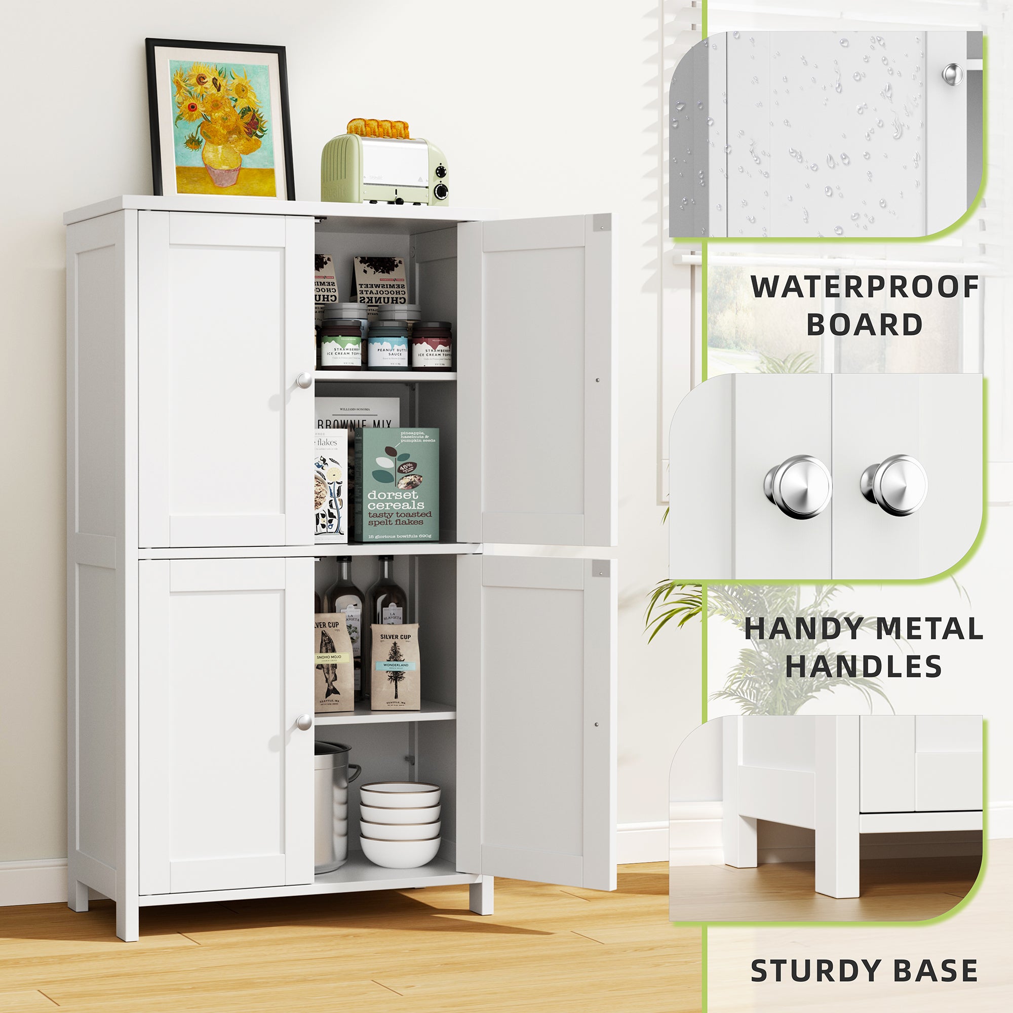Vongrasig 42.6" Bathroom Storage Cabinet, Modern Floor Cabinet with Doors and Adjustable Shelves, Freestanding Accent Organizer Cupboard for Living Room, Entryway, Kitchen