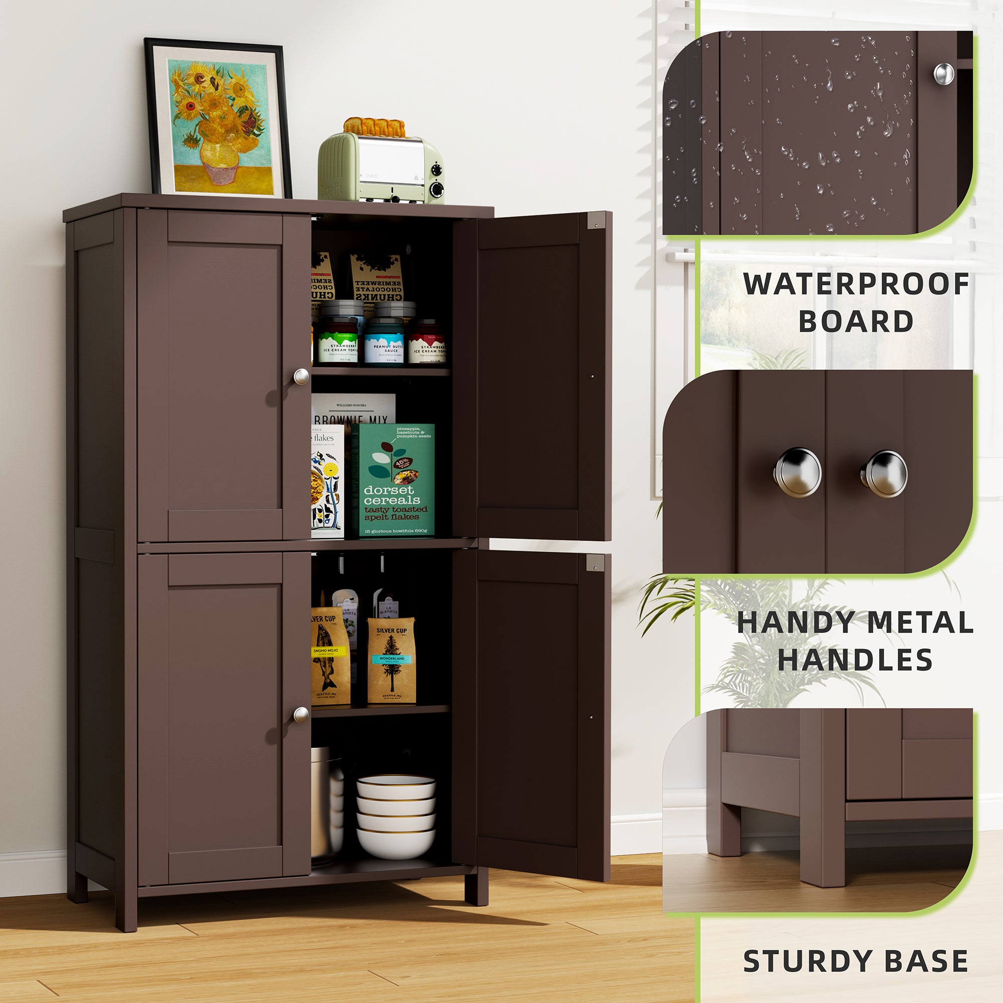Vongrasig 42.6" Bathroom Storage Cabinet, Modern Floor Cabinet with Doors and Adjustable Shelves, Freestanding Accent Organizer Cupboard for Living Room, Entryway, Kitchen