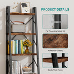Vongrasig 5 Tier Bookshelf with Drawer, Industrial Tall Narrow Bookcase, Display Shelf Modern Wood and Metal Bookshelves, Free Standing Storage Organizer for Office, Living Room