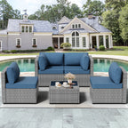 Vongrasig 5 Piece Patio Furniture Sets, Outdoor Patio Set Sectional Sofa, All-Weather PE Rattan Outdoor Couch with Ottoman, Glass Table for Garden, Backyard, Porch, Beige