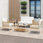Walsunny Patio Furniture 5 Pieces Outdoor Rattan Conversation Chair Set