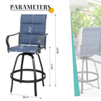 Vongrasig 2 Piece Patio Swivel Bar Chairs, All Weather Metal Textile High Swivel Bar Stools Chairs, Outdoor High Top Bistro Set for Backyard, Lawn Garden, Balcony