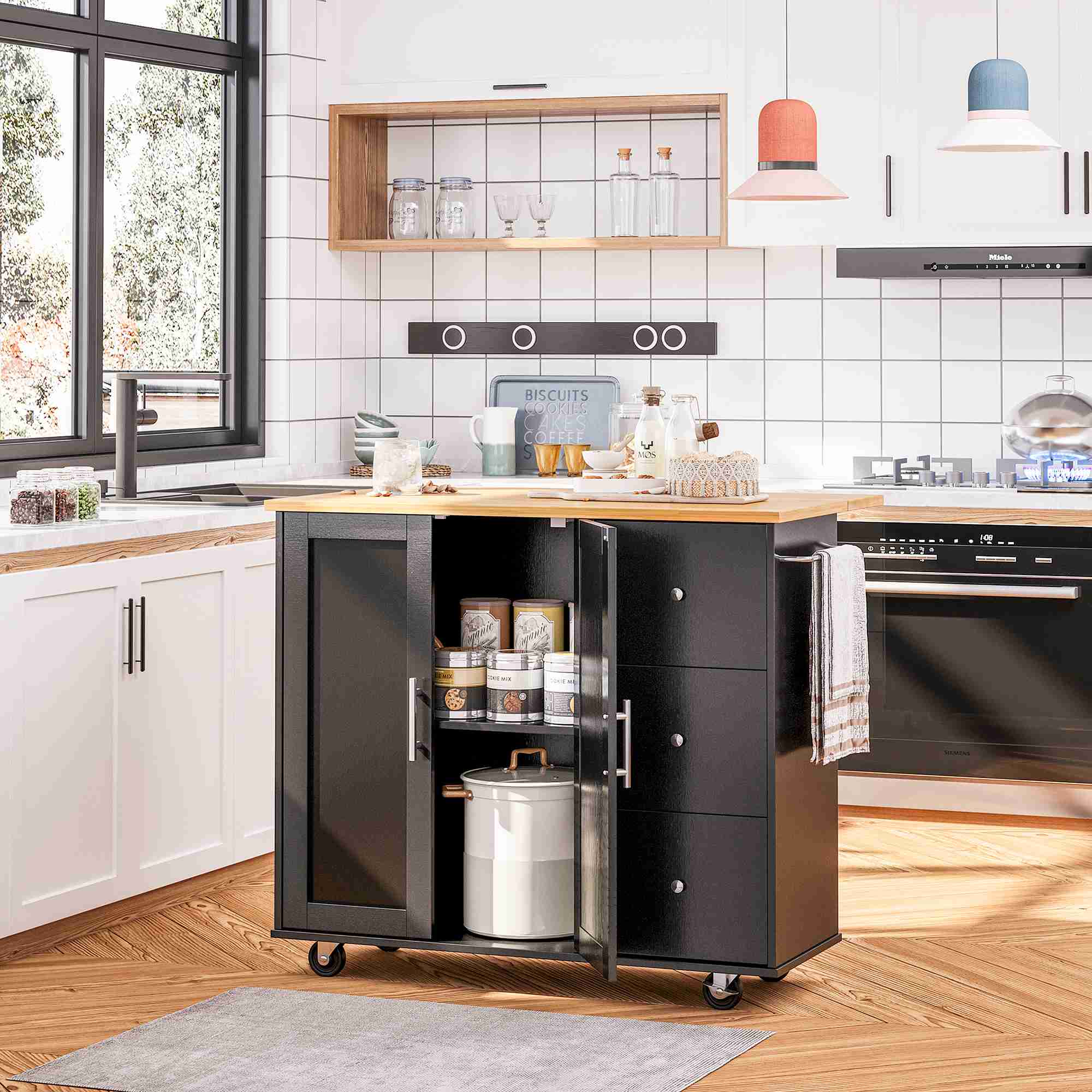 Walsunny Kitchen Island on Wheels with Storage Cabinet & Foldable Drop Leaf, 39.7" Width Rolling Kitchen Table (7404394578096)