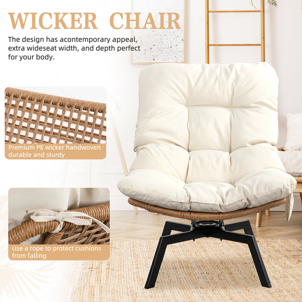 Vongrasig Swivel Wicker Chair PE Rattan Chair with Cushion, Oversized Patio Lounge Chair for Outdoor, Indoor, Balcony, Backyard, Garden, Living Room