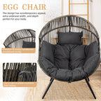 Vongrasig Outdoor Wicker Egg Chair PE Rattan Chair with Cushion, Oversized Patio Lounge Chair for Outdoor, Indoor, Balcony, Backyard, Garden