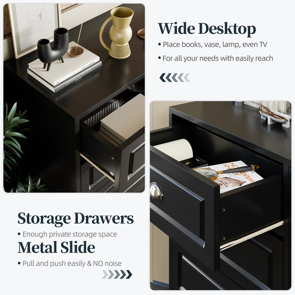 Walsunny 9 Drawer Double Dresser Black Wooden Wide Chest of Drawers with Metal Handles Storage Organizer Dresser Nursery Dresser for Living Room Hallway (7504222027952)