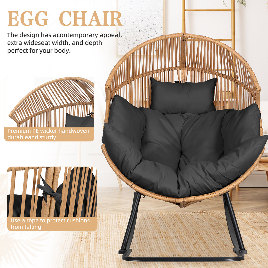 Vongrasig Outdoor Wicker Egg Chair PE Rattan Chair with Cushion, Oversized Patio Lounge Chair for Outdoor, Indoor, Balcony, Backyard, Garden