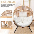 Vongrasig Outdoor Wicker Egg Chair PE Rattan Chair with Cushion, Oversized Patio Lounge Chair for Outdoor, Indoor, Balcony, Backyard, Garden