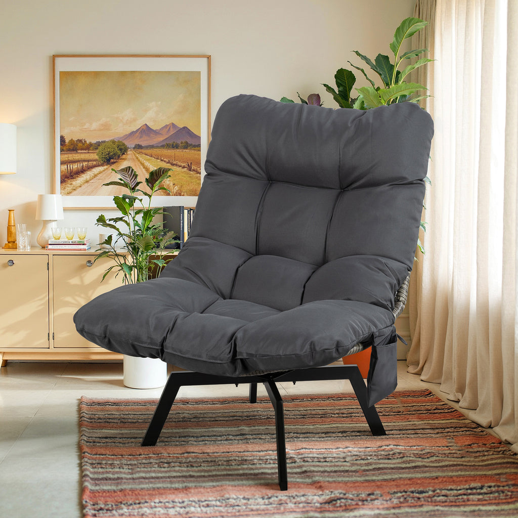 Vongrasig Swivel Wicker Chair PE Rattan Chair with Cushion, Oversized Patio Lounge Chair for Outdoor, Indoor, Balcony, Backyard, Garden, Living Room