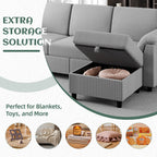 Vongrasig Convertible Sectional Couches Sofa, 3 Seat L Shaped Sofa with Removable Pillows Soft Corduroy Fabric Small Couch Mid Century for Living Room, Bed Room, Apartment and Office (Light Grey)