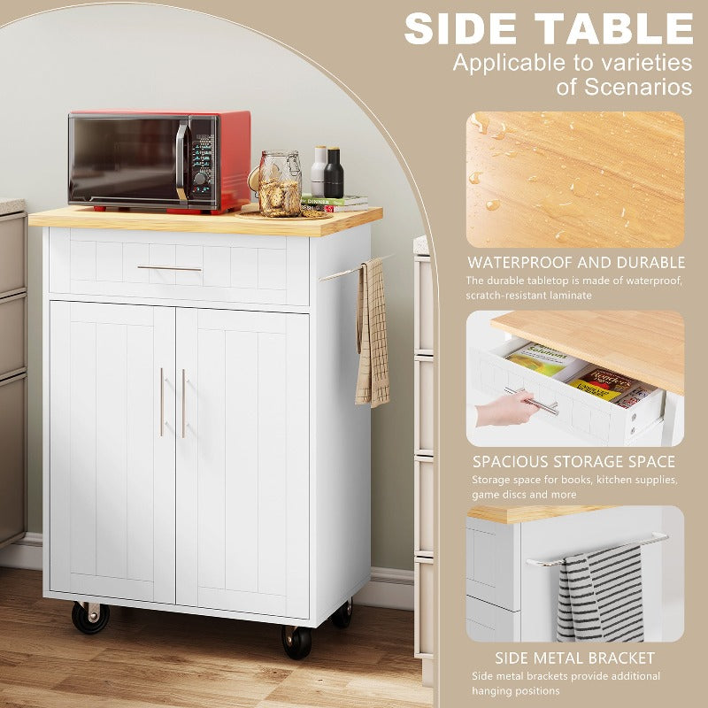 Walsunny 26 Rolling Kitchen Island with Solid Wood Top#color_white