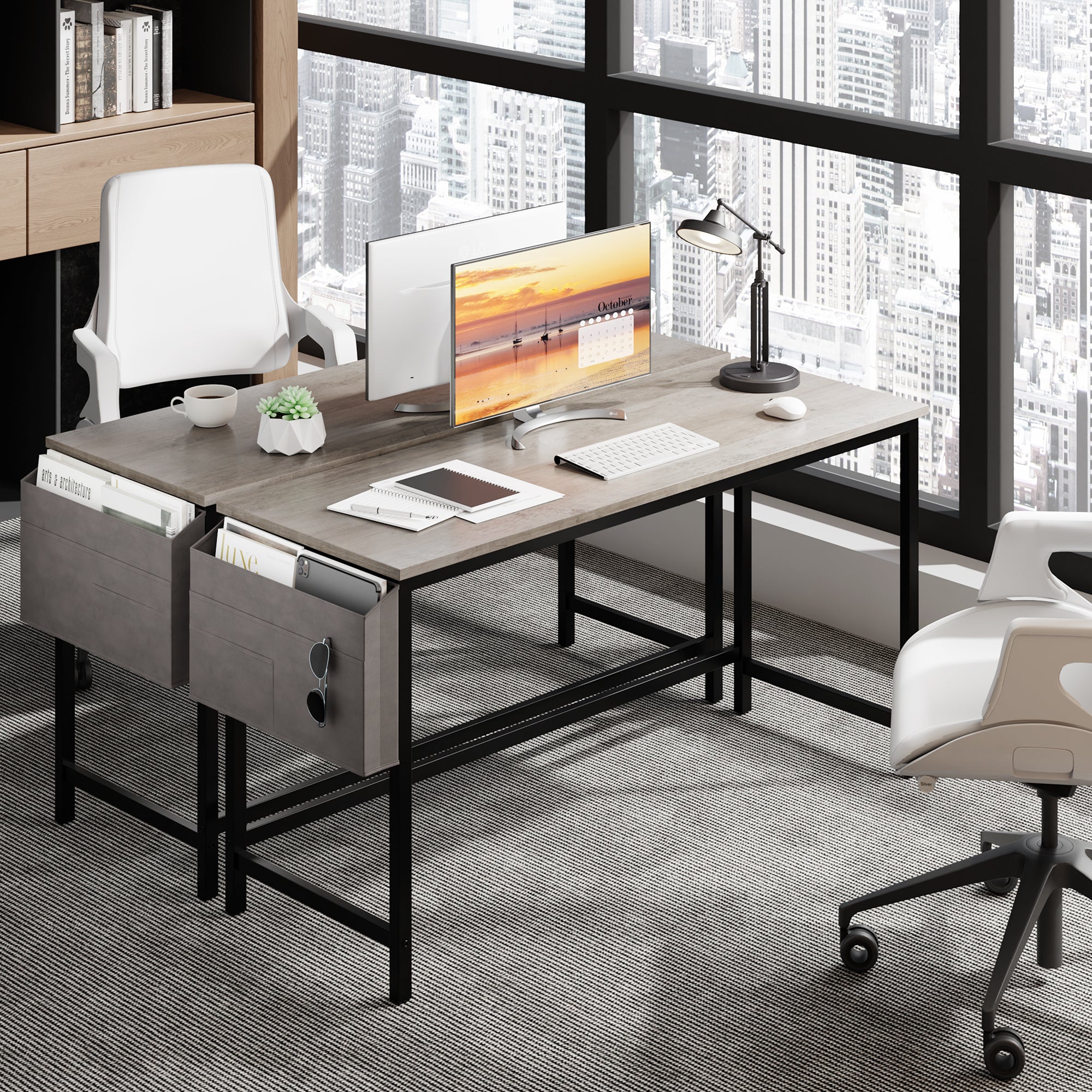 Walsunny 55 inch Home Office Desk with Storage Bag, Study Workstation Modern Simple Design, Student Writing Desk, Office Working Desk, Gray (7346039357616)