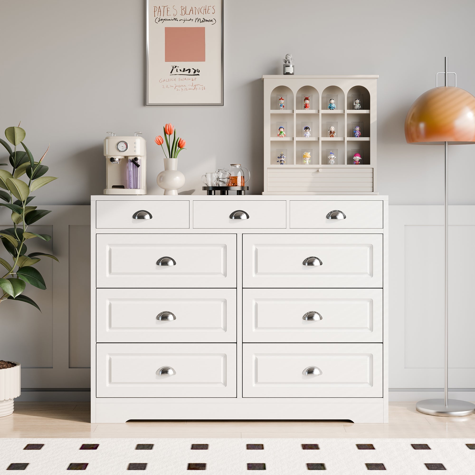Walsunny 9 Drawer Double Dresser Black Wooden Wide Chest of Drawers with Metal Handles Storage Organizer Dresser Nursery Dresser for Living Room Hallway (7504222027952)