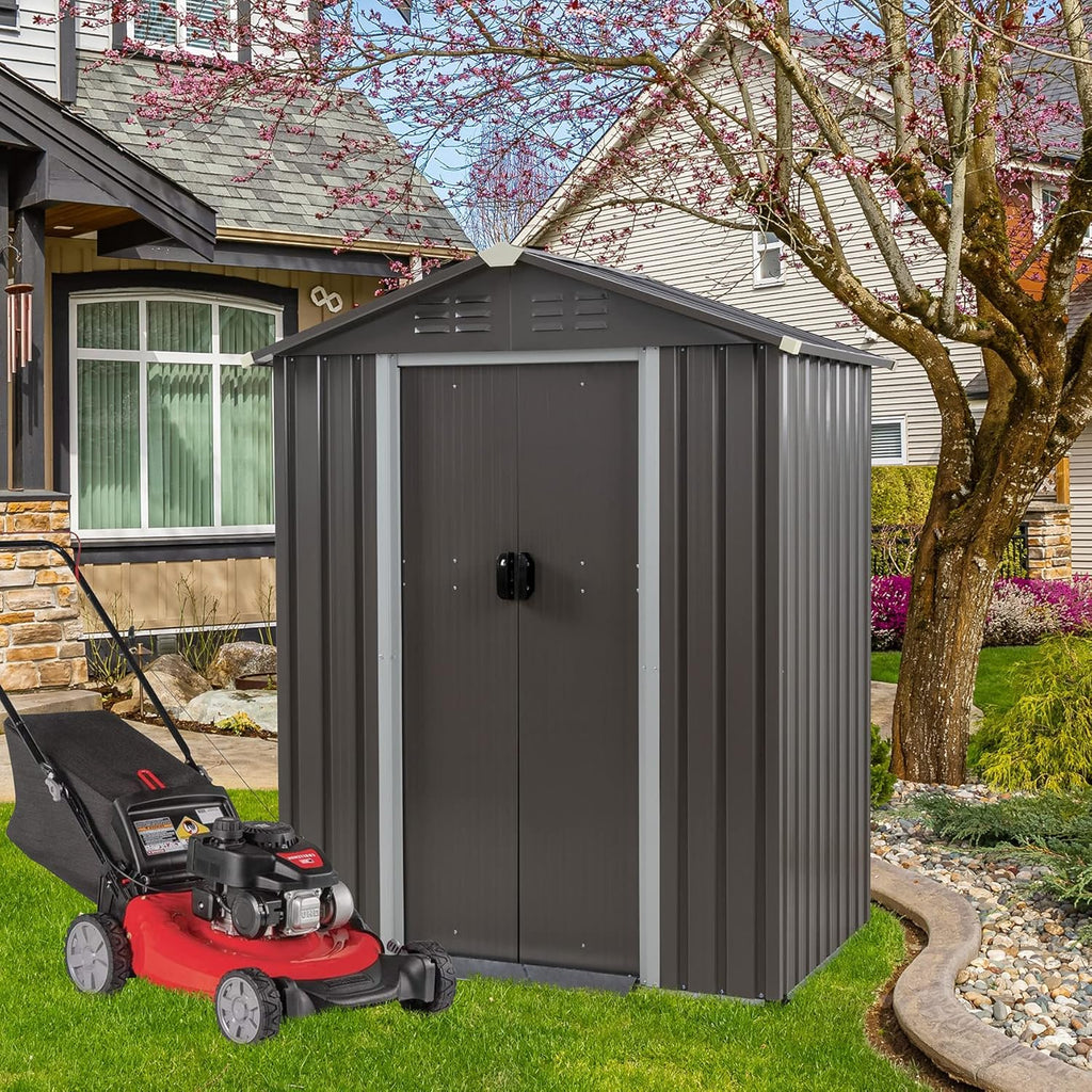 Vongrasig 5 x 3 x 6 FT Outdoor Storage Shed Clearance, Metal Garden Shed with Large Window and Lockable Door, Anti-Corrosion Waterproof Tool Shed for Backyard Patio, Lawn