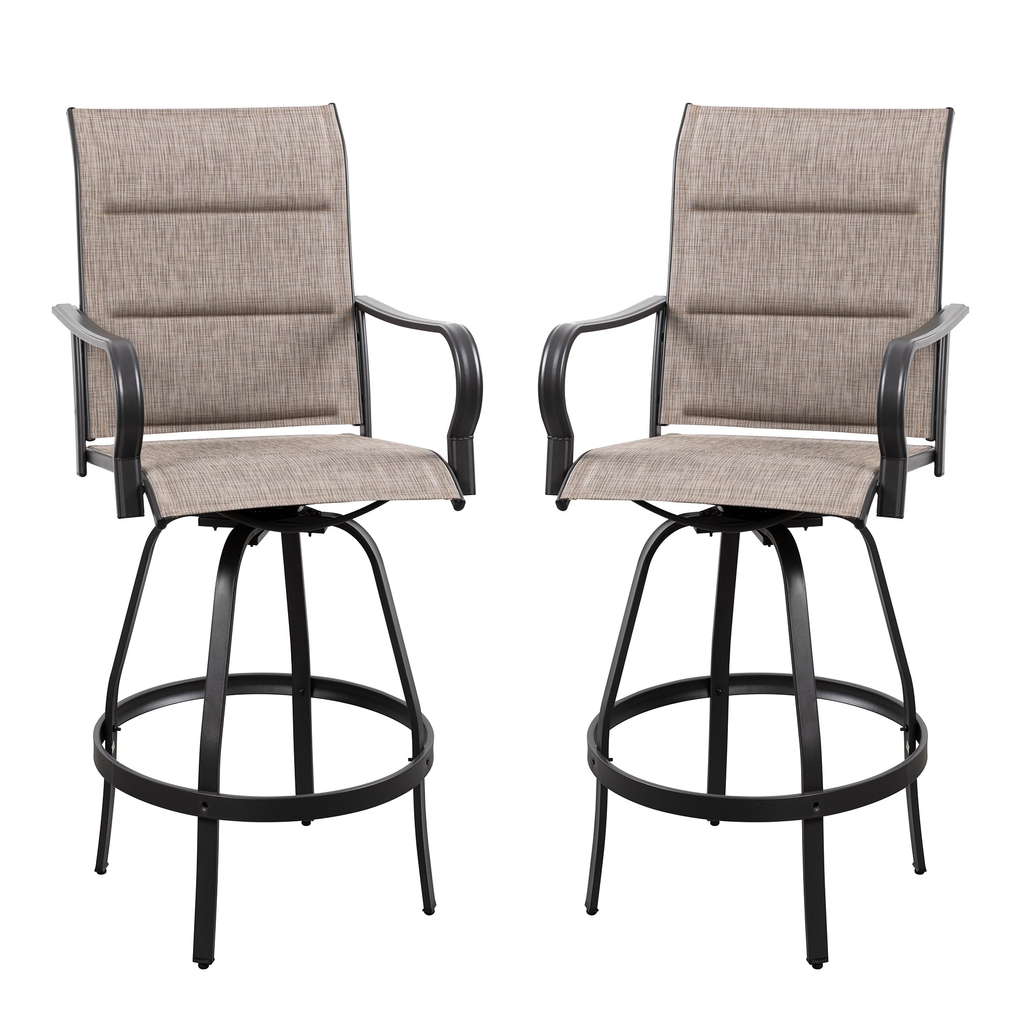 Vongrasig 2 Piece Patio Swivel Bar Chairs, All Weather Metal Textile High Swivel Bar Stools Chairs, Outdoor High Top Bistro Set for Backyard, Lawn Garden, Balcony