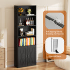Vongrasig Farmhouse Bookcase with Doors & Storage, Tall 6-Tier Wood Bookshelf for Home Office Organization, Living Room Display, and Bedroom Storage Alternatives, 71-Inch Standing Shelf