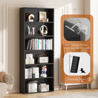 Vongrasig 6-Tier Open Bookcase and Bookshelf, Floor Standing Wood Display Storage Shelves 71 Inch Tall Bookcase Home Decor Furniture for Home Office, Living Room, Bed Room