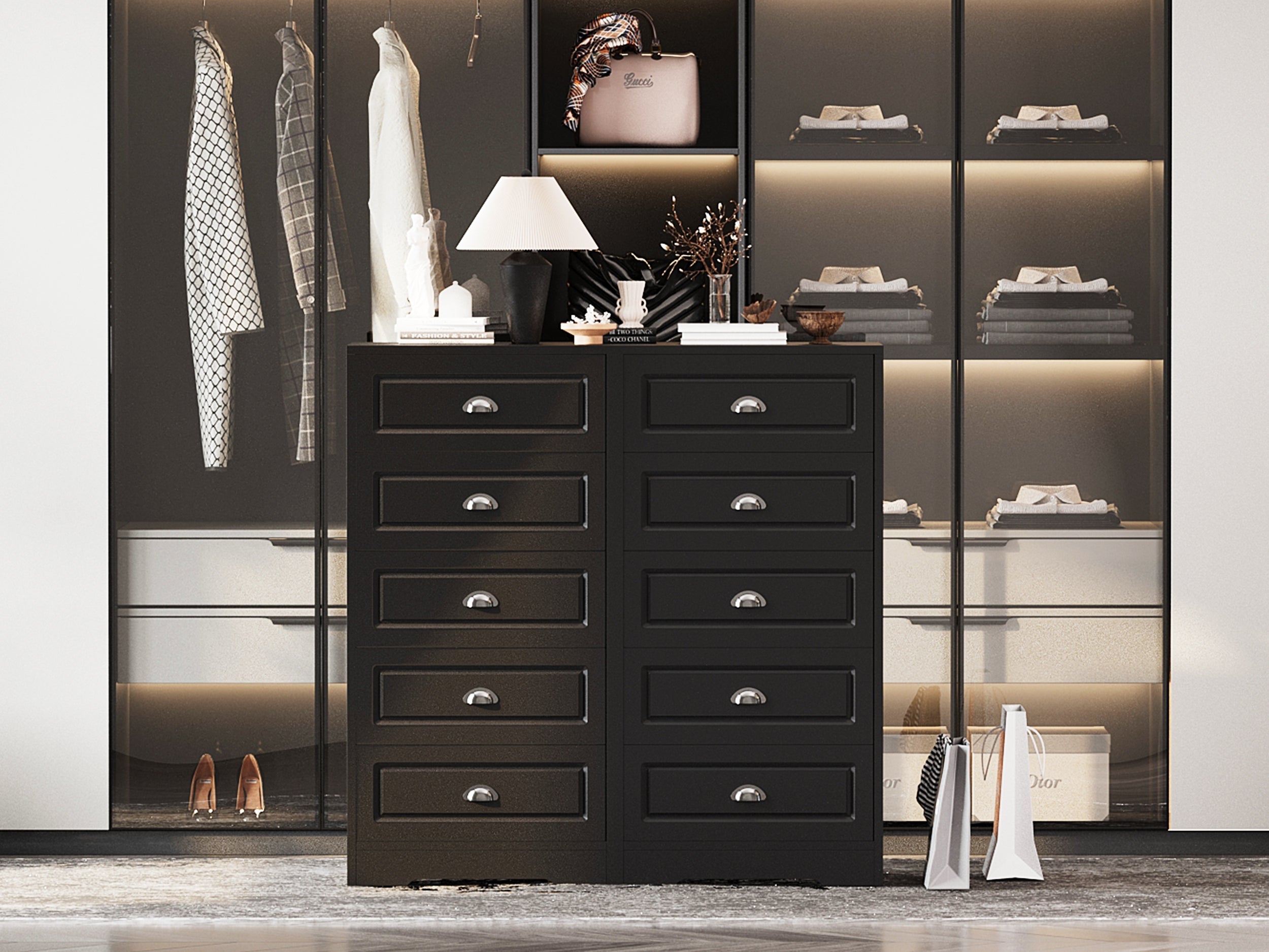 Walsunny 5 Drawer White Vertical Dresser Modern Storage Cabinet with Handle-Drawer Chest Wood Organizer for Living Room (7504209772720)
