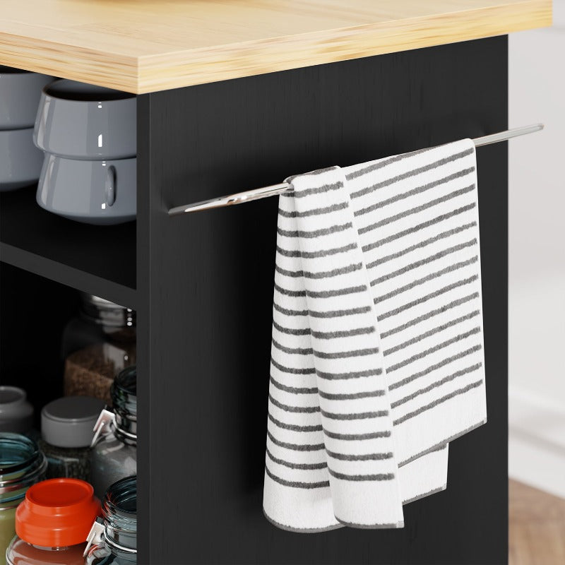 Walsunny 42¡®¡¯ Kitchen Island Cart Storage with Solid Wood Top#color_black