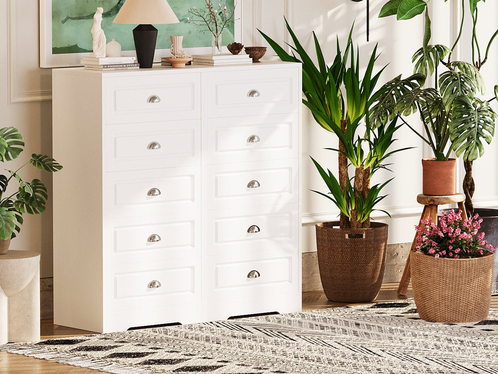 Walsunny 5 Drawer White Vertical Dresser Modern Storage Cabinet with Handle-Drawer Chest Wood Organizer for Living Room (7504209772720)
