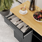 Walsunny 42¡®¡¯ Kitchen Island Cart Storage with Solid Wood Top#color_black