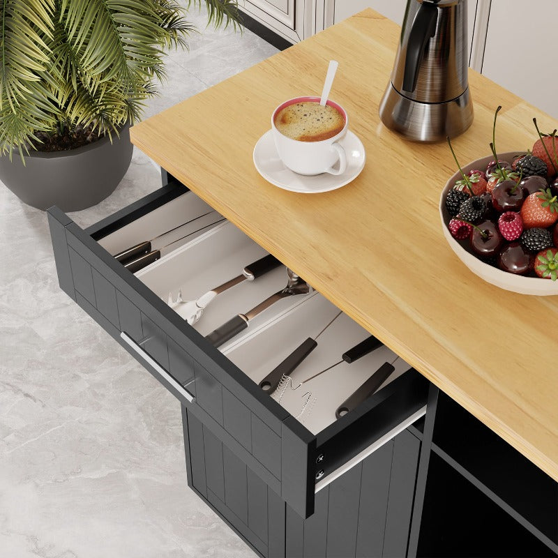 Walsunny 42¡®¡¯ Kitchen Island Cart Storage with Solid Wood Top#color_black