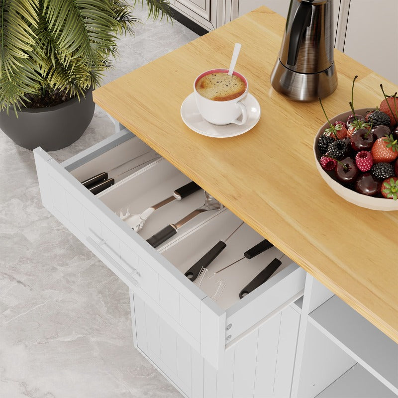 Walsunny 42¡®¡¯ Kitchen Island Cart Storage with Solid Wood Top#color_white